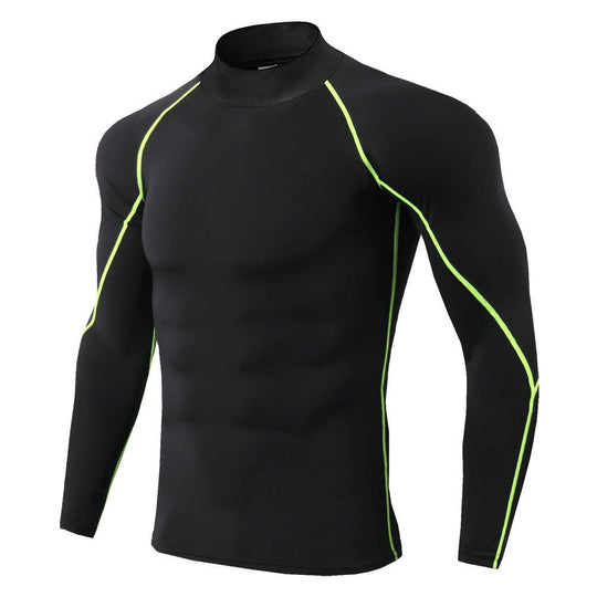 Men's high collar fitness long sleeve Pro sports running long sleeve T-shirt autumn and winter elastic speed - Allen Fitness