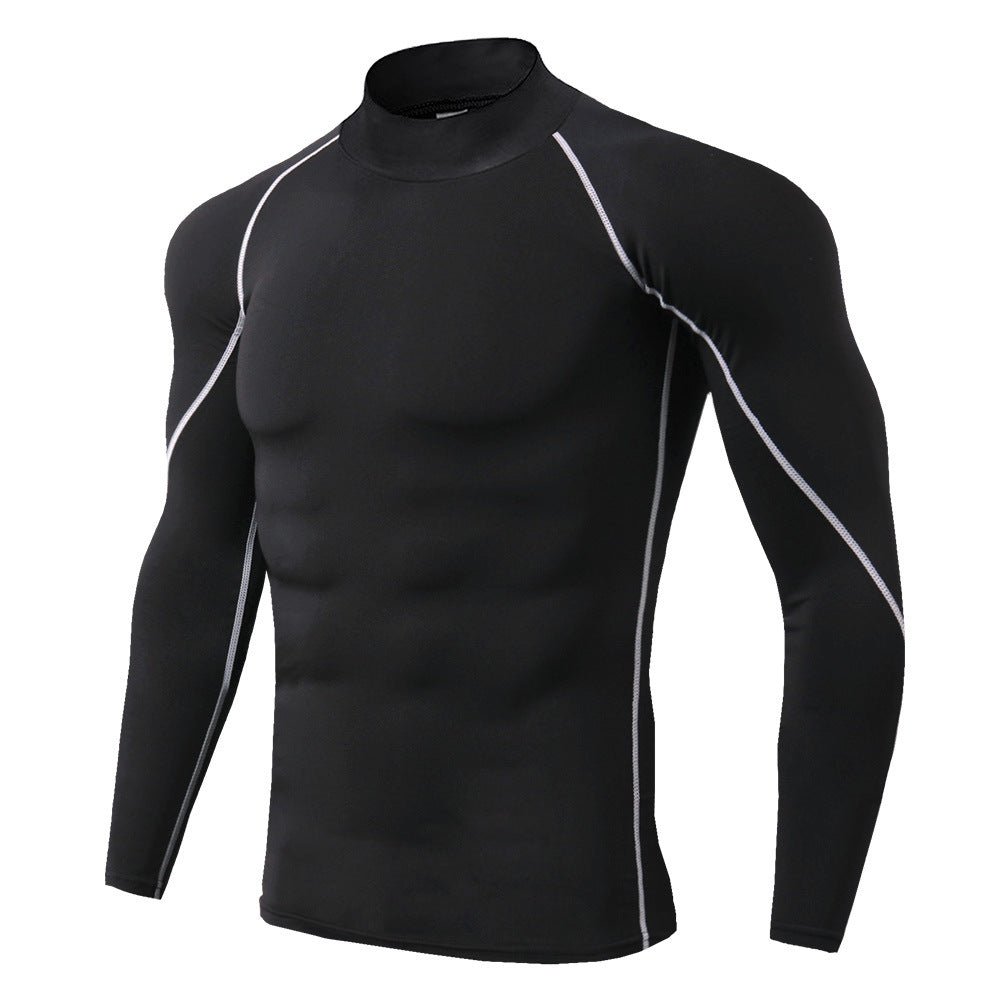 Men's high collar fitness long sleeve Pro sports running long sleeve T-shirt autumn and winter elastic speed - Allen Fitness