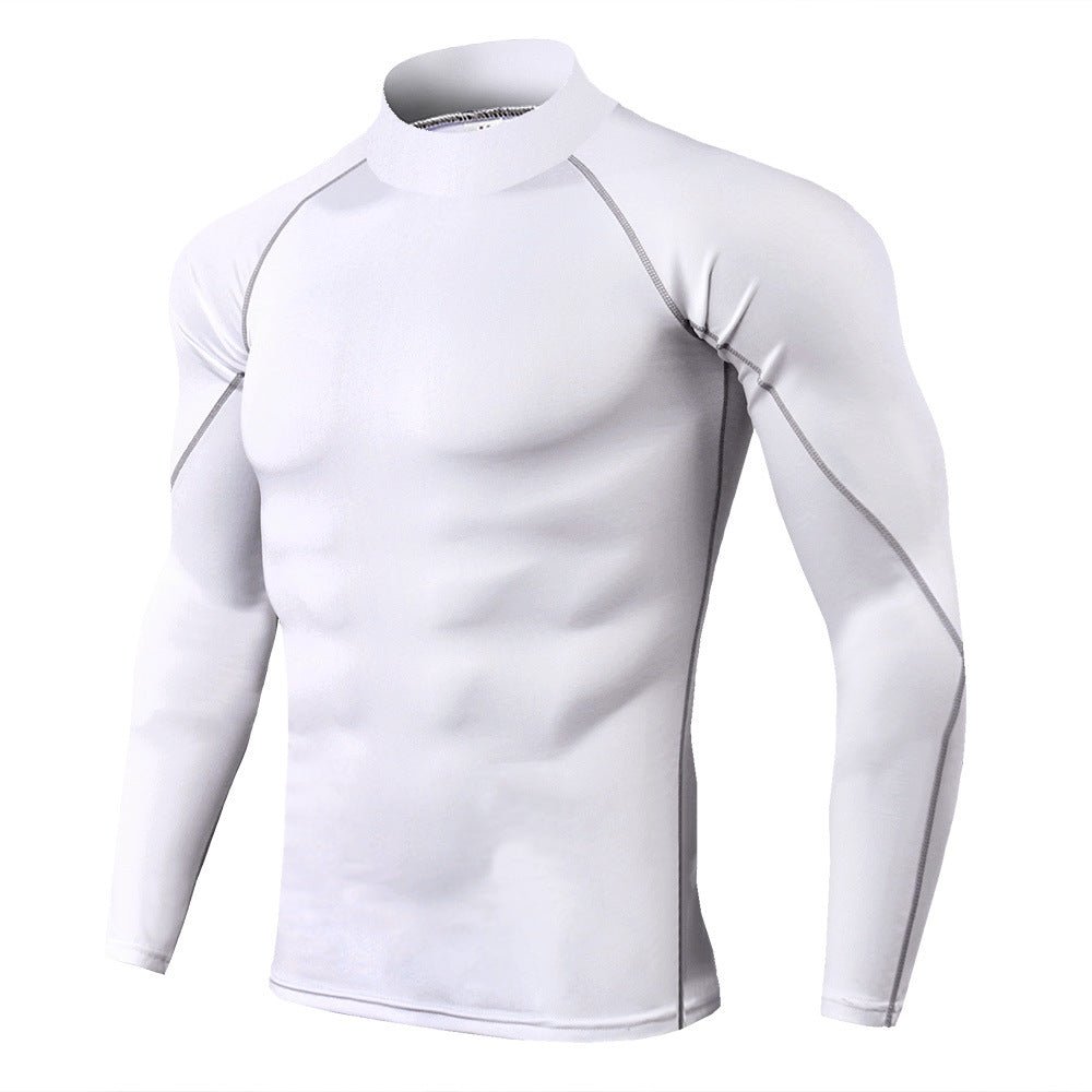 Men's high collar fitness long sleeve Pro sports running long sleeve T-shirt autumn and winter elastic speed - Allen Fitness