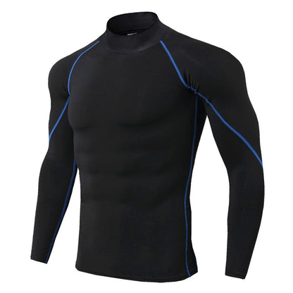 Men's high collar fitness long sleeve Pro sports running long sleeve T-shirt autumn and winter elastic speed - Allen Fitness