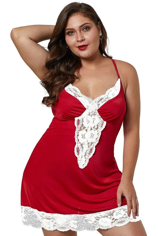a woman wearing a red and white lingerie