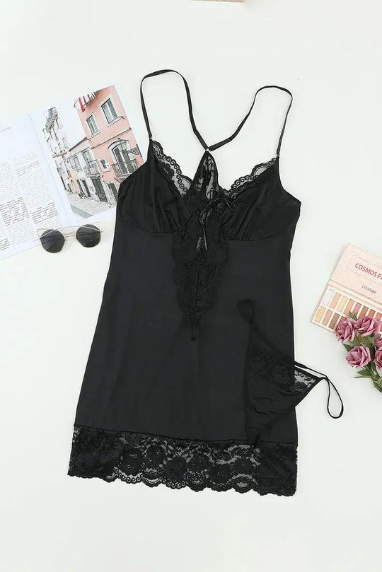 a women's black tank top with lace trim
