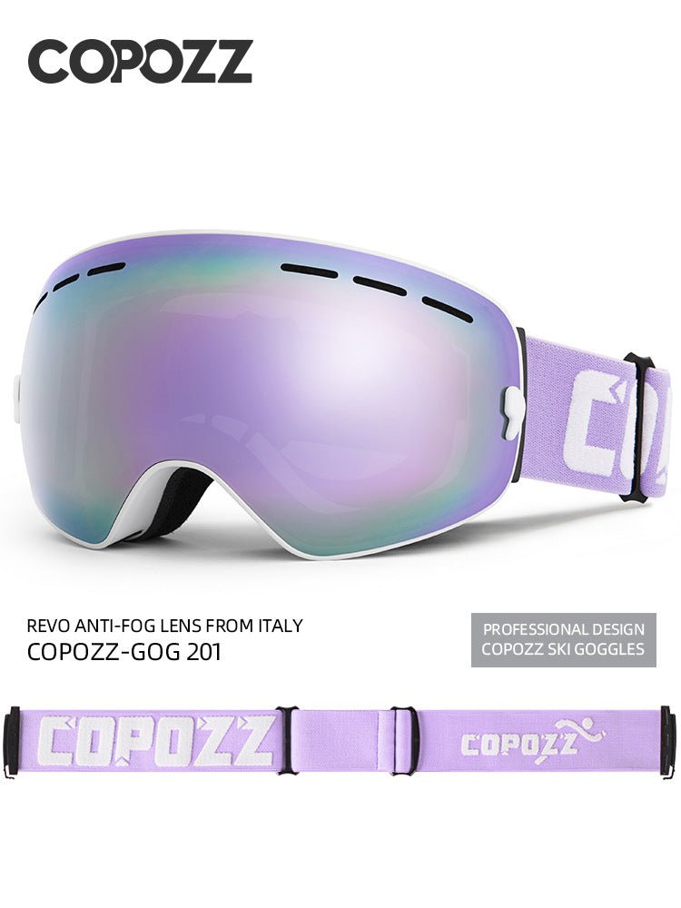 a pair of ski goggles with a purple lens