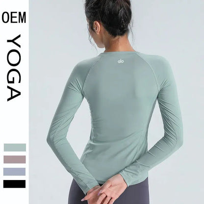 ALO yoga top cross-border slim slim skin-skin breathable elastic long-sleeved T-shirt sports running training fitness clothes - Allen-Fitness