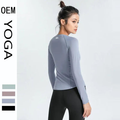 ALO yoga top cross-border slim slim skin-skin breathable elastic long-sleeved T-shirt sports running training fitness clothes - Allen-Fitness