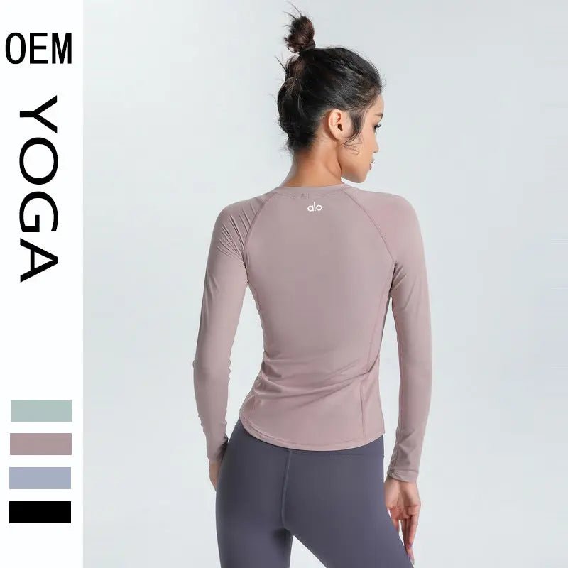 ALO yoga top cross-border slim slim skin-skin breathable elastic long-sleeved T-shirt sports running training fitness clothes - Allen-Fitness