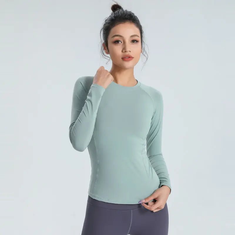 ALO yoga top cross-border slim slim skin-skin breathable elastic long-sleeved T-shirt sports running training fitness clothes - Allen-Fitness