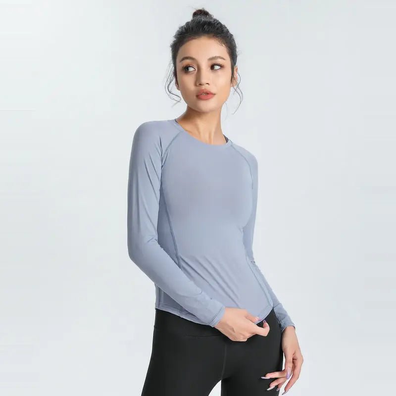 ALO yoga top cross-border slim slim skin-skin breathable elastic long-sleeved T-shirt sports running training fitness clothes - Allen-Fitness