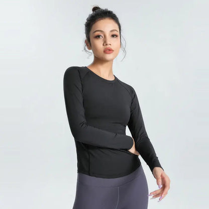 ALO yoga top cross-border slim slim skin-skin breathable elastic long-sleeved T-shirt sports running training fitness clothes - Allen-Fitness