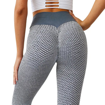 CHRLEISURE Grid Tights Yoga Pants Women Seamless High Waist Leggings Breathable Gym Fitness Push Up Clothing Girl Yoga Pant - Allen-Fitness