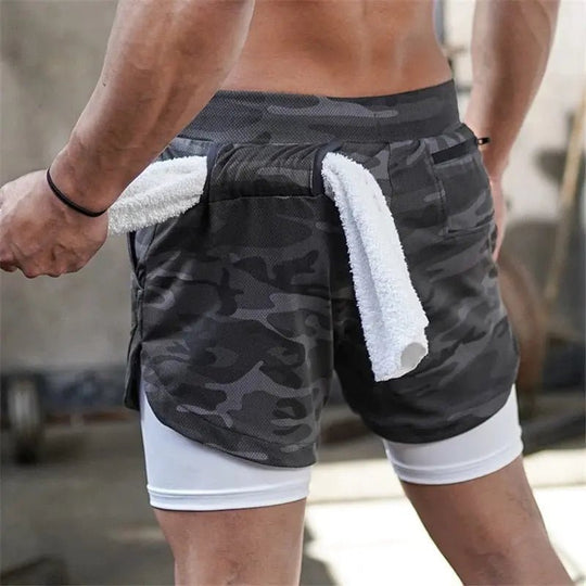 Camo Running Shorts Men 2 In 1 Double-deck Quick Dry GYM Sport Shorts Fitness Jogging Workout Shorts Men Sports Short Pants - Allen-Fitness