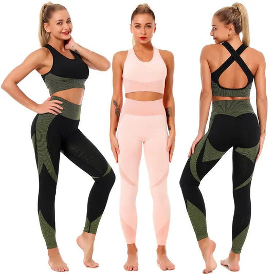 Dropshipping Athletic Wear High Waist Workout Women Leggings Seamless Yoga sports bra Set - Allen-Fitness