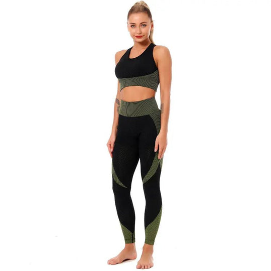Dropshipping Athletic Wear High Waist Workout Women Leggings Seamless Yoga sports bra Set - Allen-Fitness