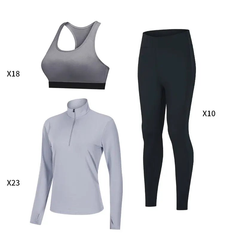 Fitness wear for women gym and workout clothing breathable sport tops yoga Bra and leggings 3 pieces set - Allen-Fitness