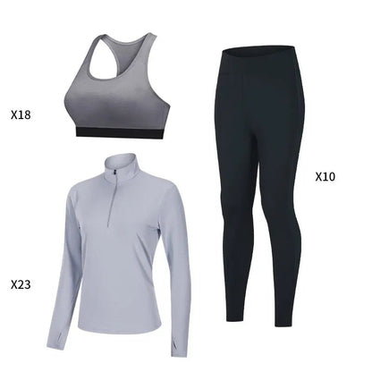 Fitness wear for women gym and workout clothing breathable sport tops yoga Bra and leggings 3 pieces set - Allen-Fitness