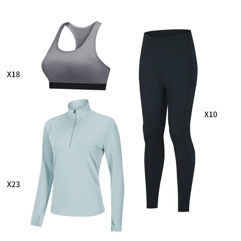 Fitness wear for women gym and workout clothing breathable sport tops yoga Bra and leggings 3 pieces set - Allen-Fitness