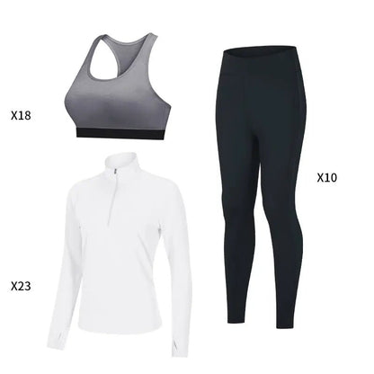 Fitness wear for women gym and workout clothing breathable sport tops yoga Bra and leggings 3 pieces set - Allen-Fitness