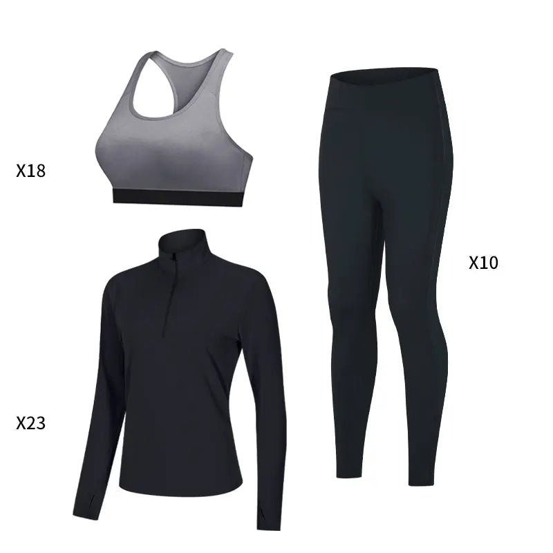 Fitness wear for women gym and workout clothing breathable sport tops yoga Bra and leggings 3 pieces set - Allen-Fitness