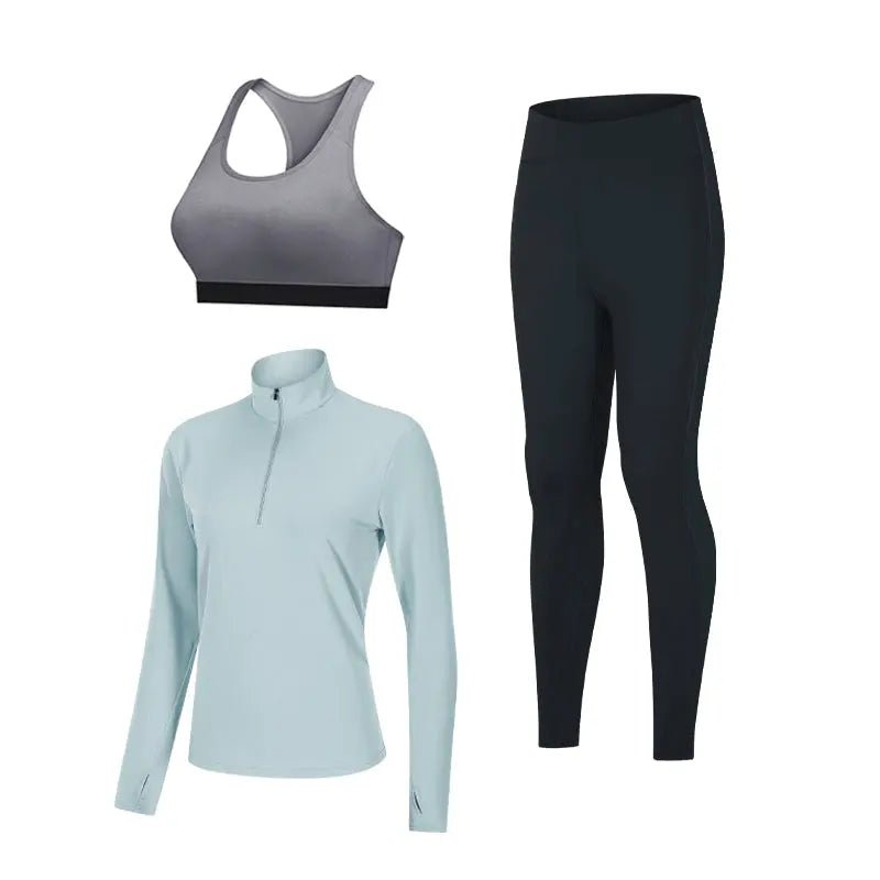 Fitness wear for women gym and workout clothing breathable sport tops yoga Bra and leggings 3 pieces set - Allen-Fitness