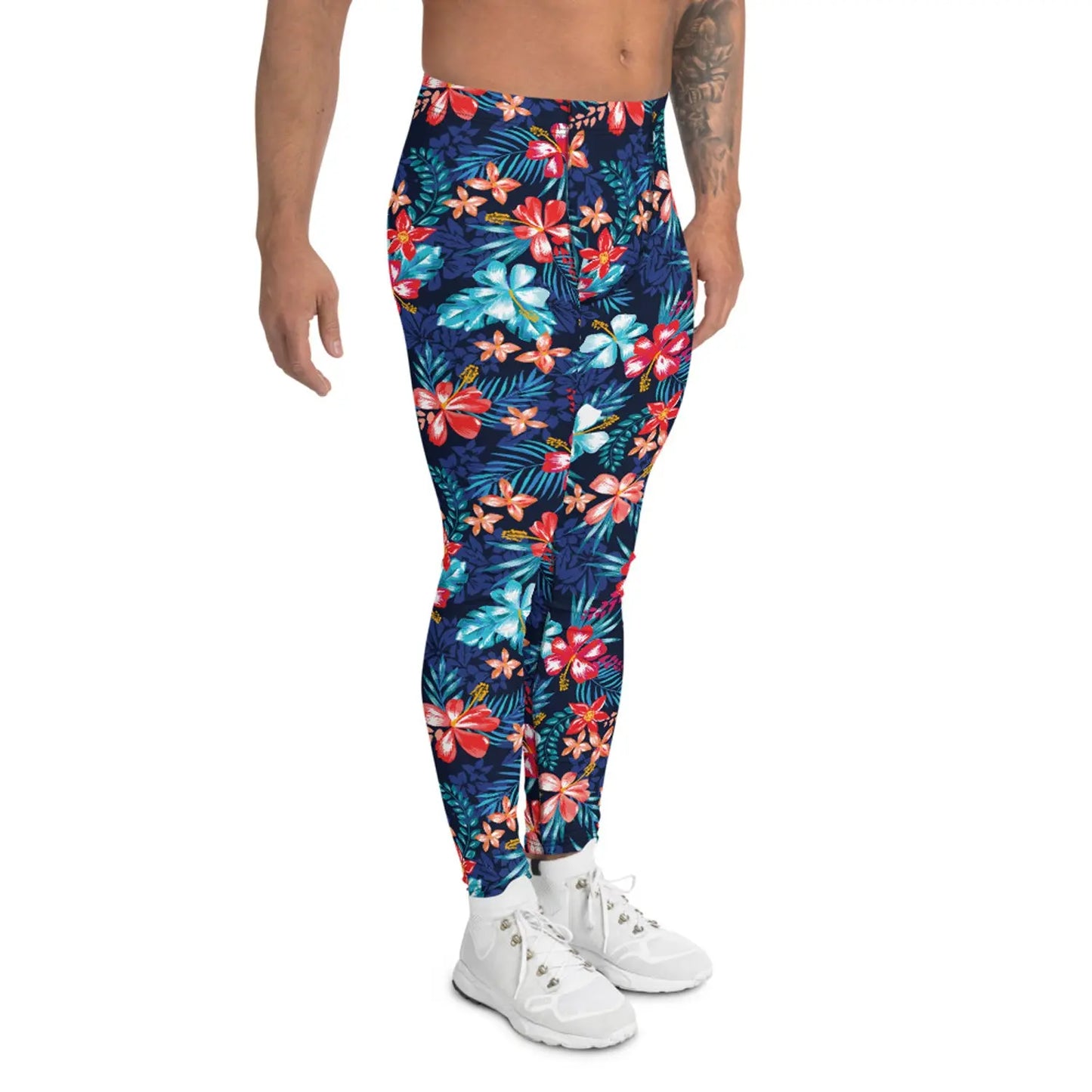 Floral Hibiscus Leggings for Men - Allen-Fitness