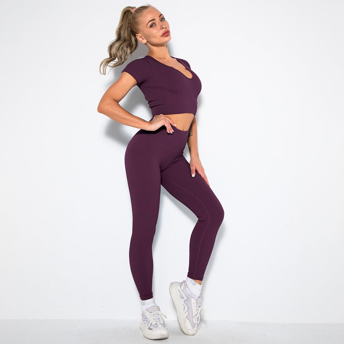 Seamless Sexy Fitness Yoga U V Neck With Leggings Sportswear Gym Wear Active Wear Set 2 Piece Women Sets - Allen Fitness