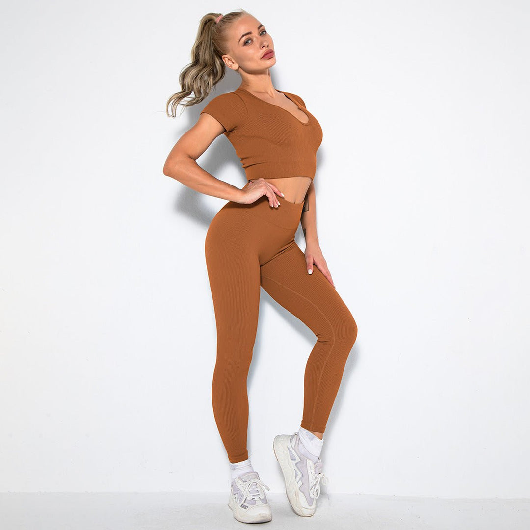 Seamless Sexy Fitness Yoga U V Neck With Leggings Sportswear Gym Wear Active Wear Set 2 Piece Women Sets - Allen Fitness