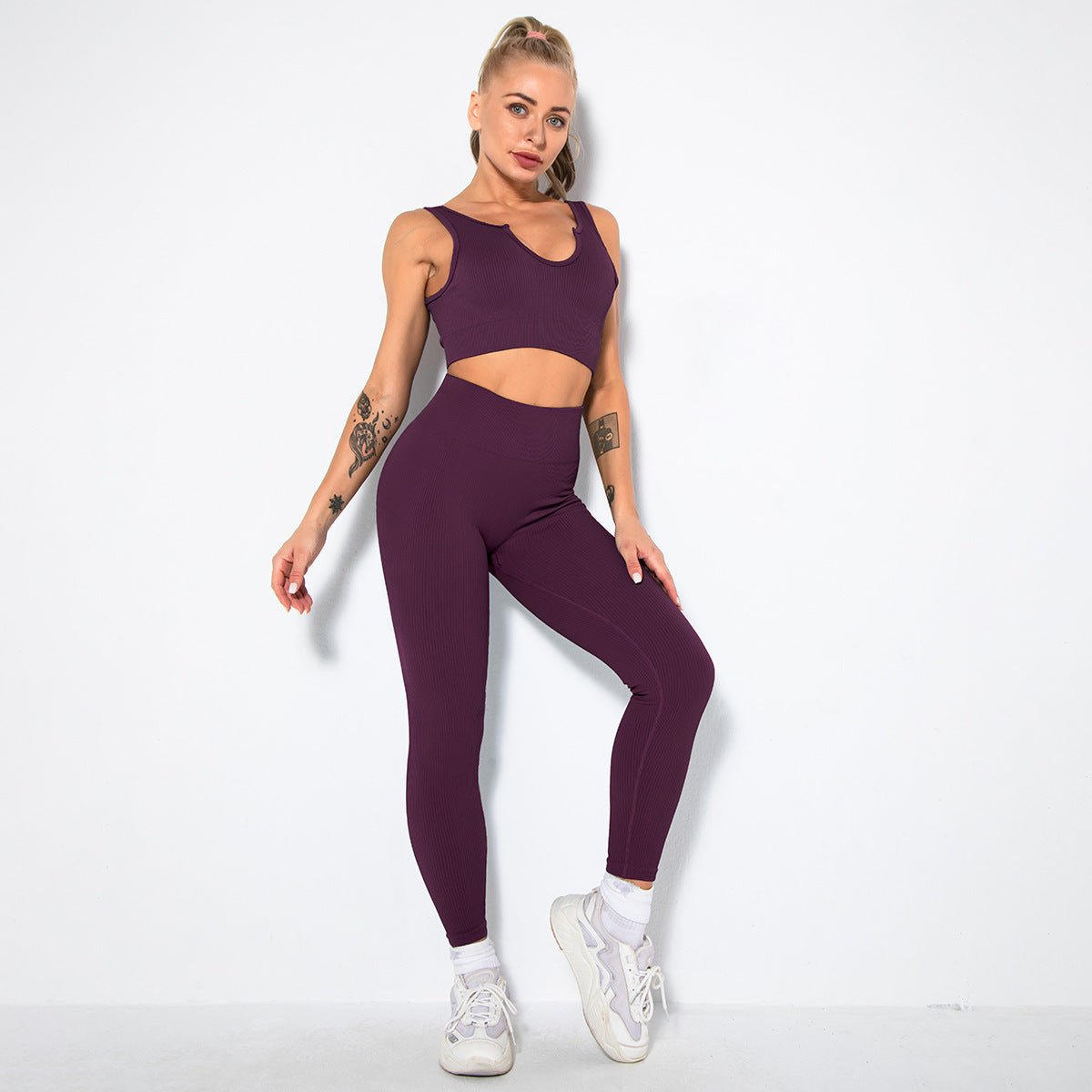 Seamless Sexy Fitness Yoga U V Neck With Leggings Sportswear Gym Wear Active Wear Set 2 Piece Women Sets - Allen Fitness