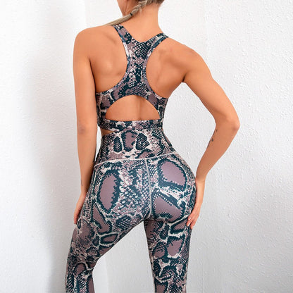 Snake Print Yoga Clothing High Waist Compression Workout Running Leggings and Bra Printed Yoga Set - Allen Fitness