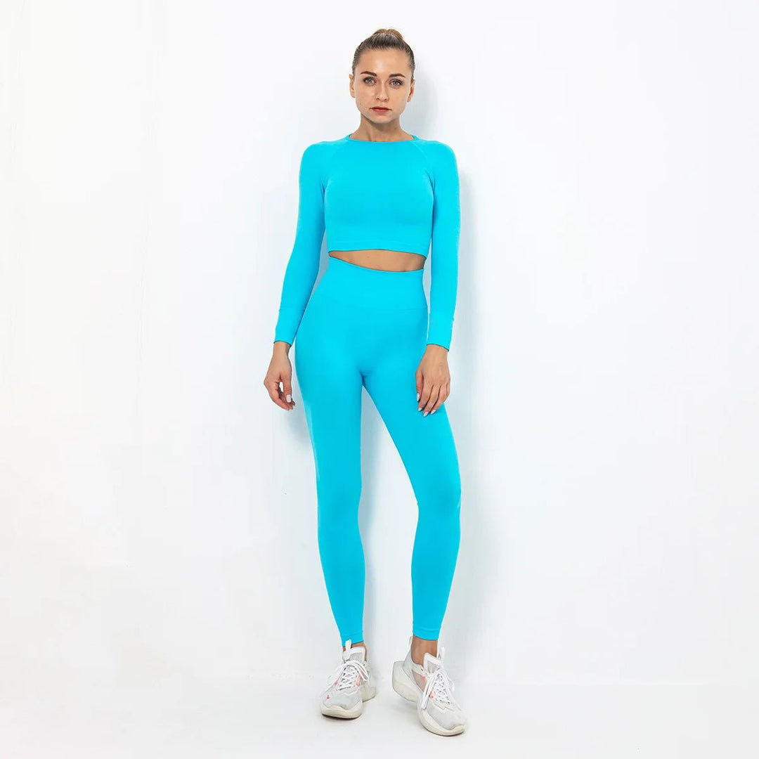 Women Wholesale 14 Colors Seamless Long Sleeve Top And Leggings Set Yoga Workout Suit - Allen Fitness