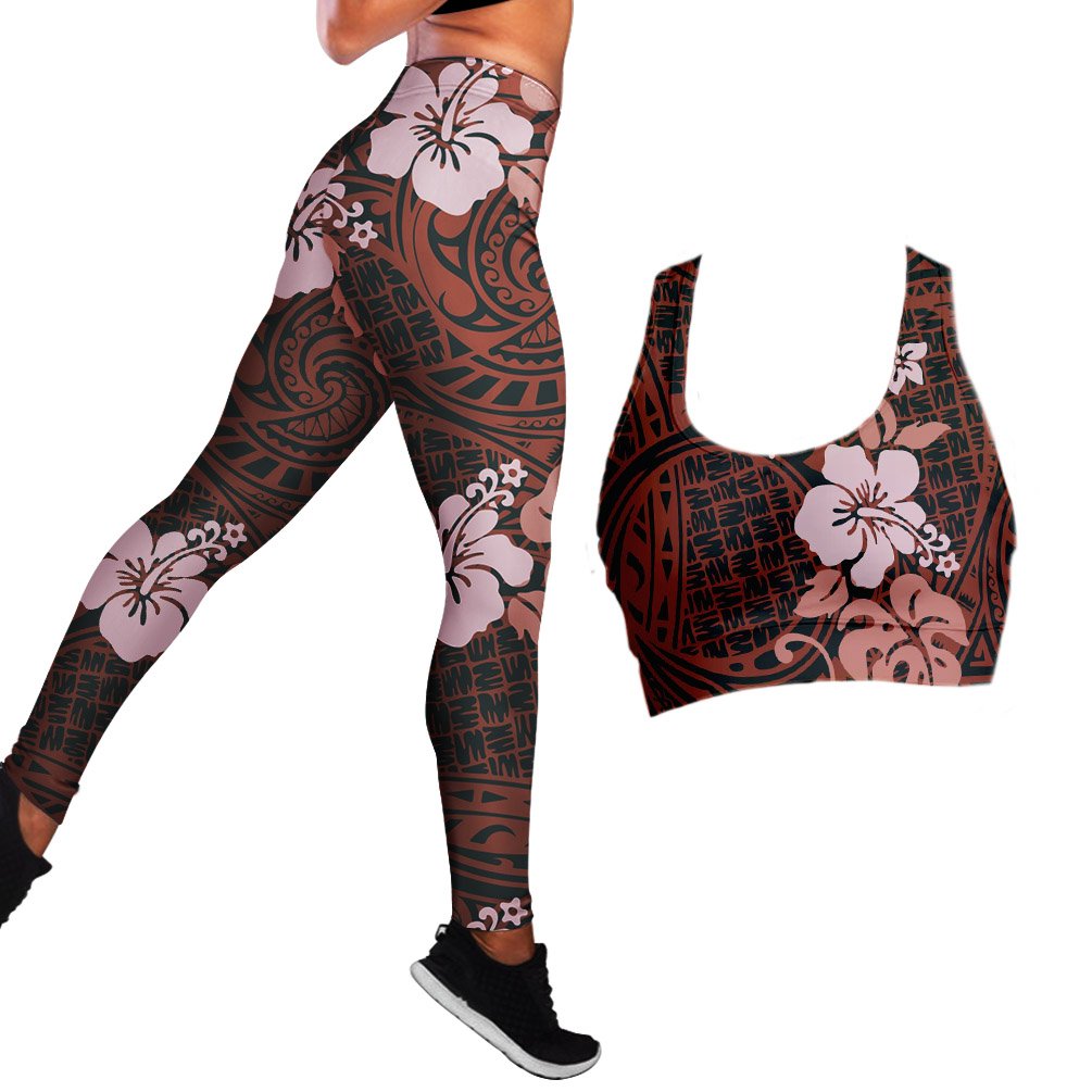 Polynesian Hibiscus Seamless Yoga Set Sports Bras Leggings 2 Piece Set Women Workout Clothes Workout Set for Gym Jogging Fitness - Allen Fitness