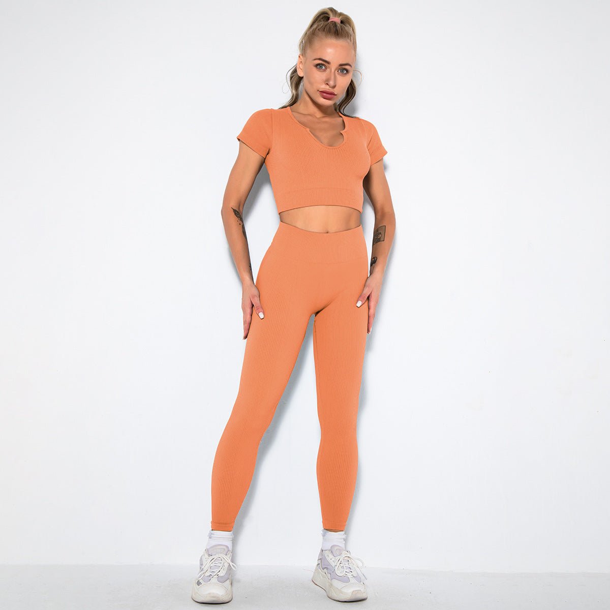 Seamless Sexy Fitness Yoga U V Neck With Leggings Sportswear Gym Wear Active Wear Set 2 Piece Women Sets - Allen Fitness