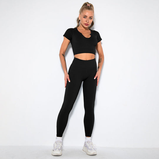 Seamless Sexy Fitness Yoga U V Neck With Leggings Sportswear Gym Wear Active Wear Set 2 Piece Women Sets - Allen Fitness