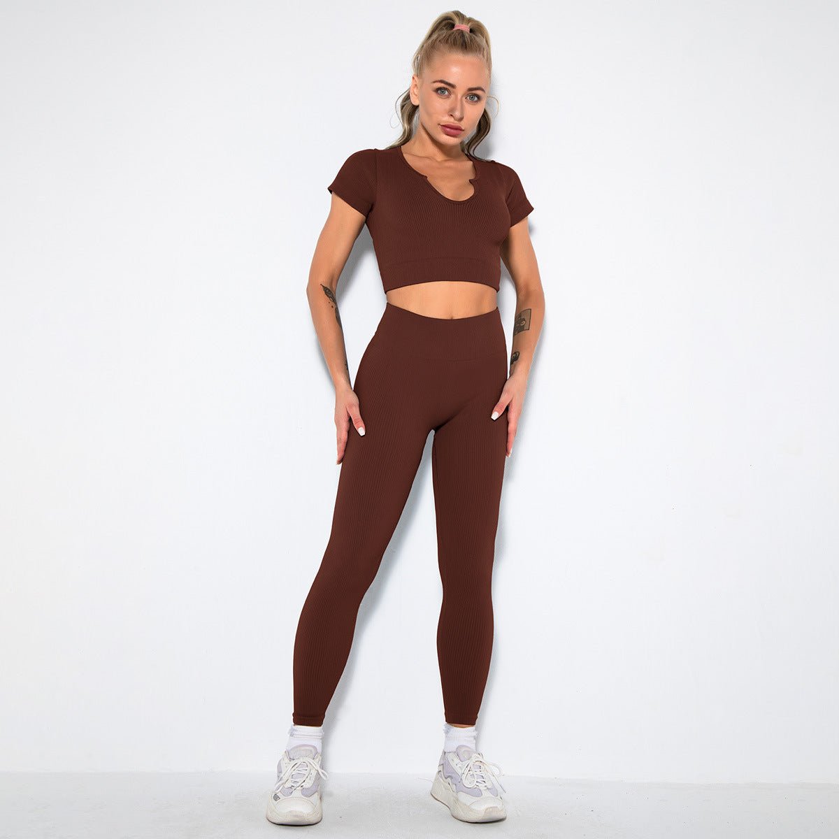 Seamless Sexy Fitness Yoga U V Neck With Leggings Sportswear Gym Wear Active Wear Set 2 Piece Women Sets - Allen Fitness