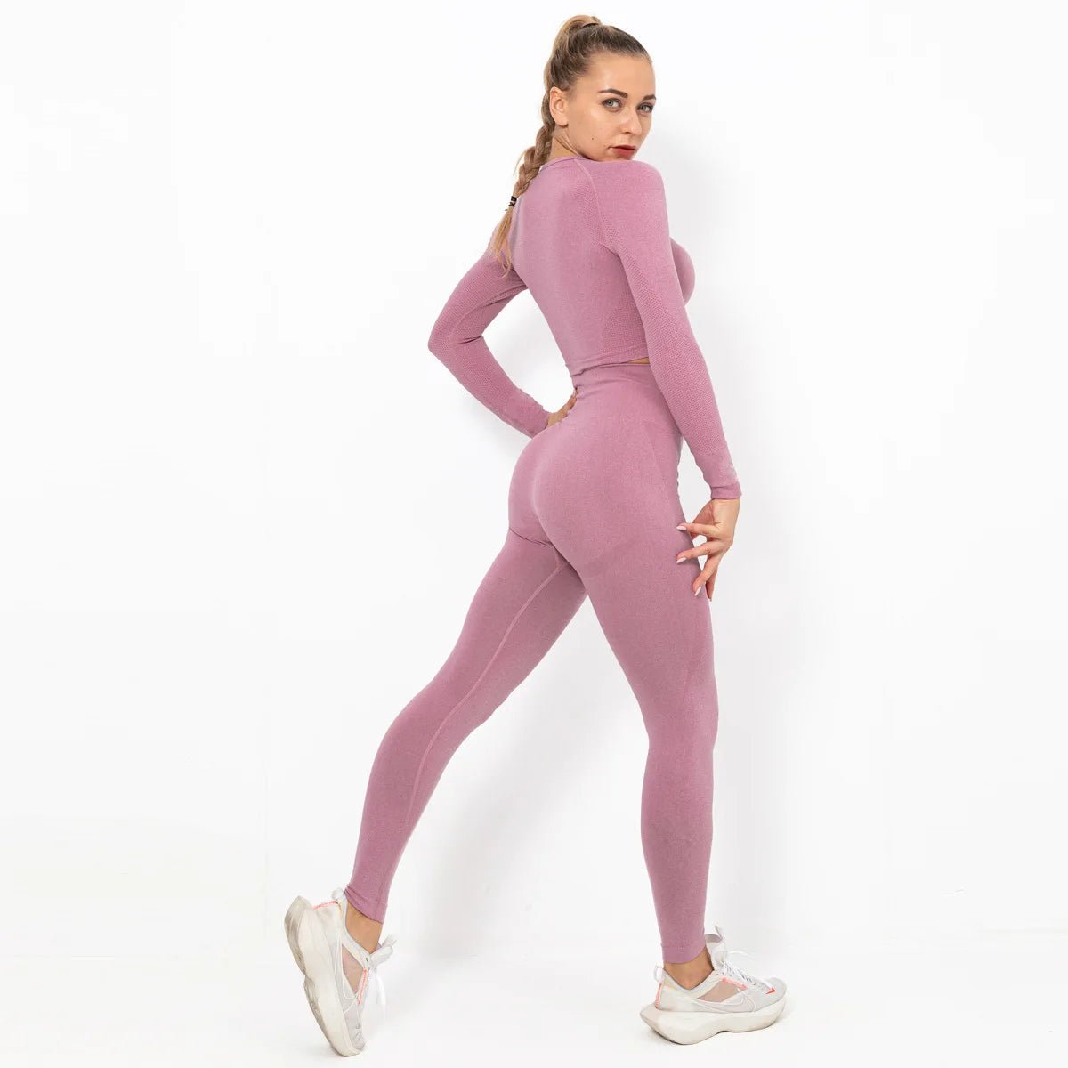 Women Wholesale 14 Colors Seamless Long Sleeve Top And Leggings Set Yoga Workout Suit - Allen Fitness