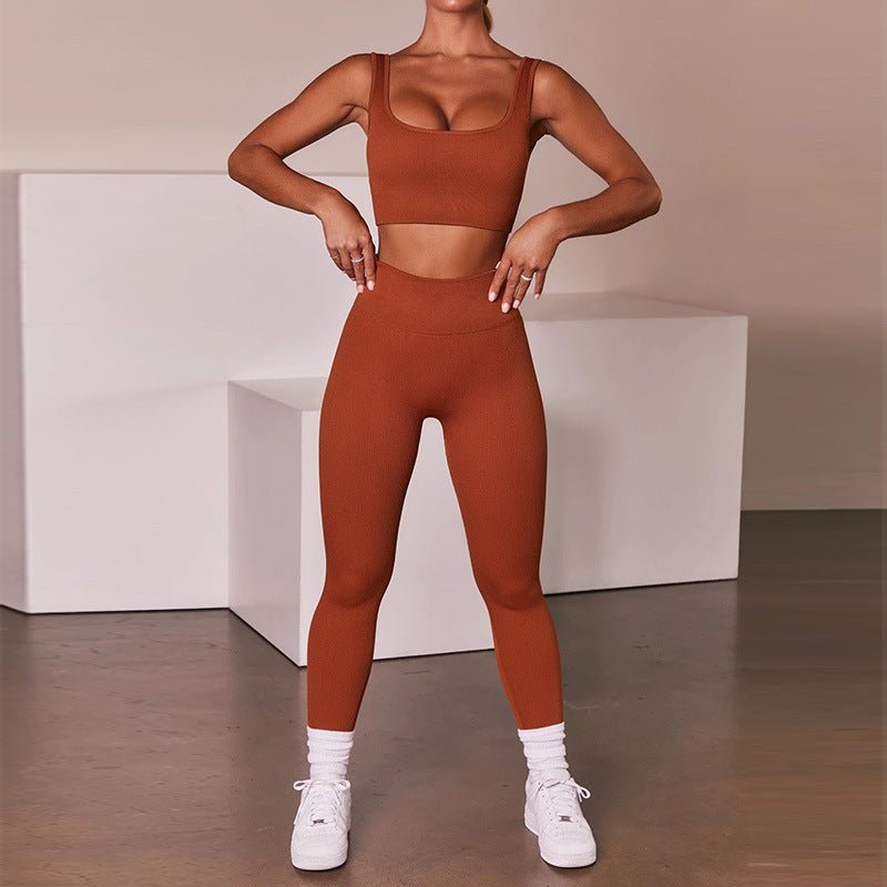 Seamless Sexy Fitness Yoga U V Neck With Leggings Sportswear Gym Wear Active Wear Set 2 Piece Women Sets - Allen Fitness