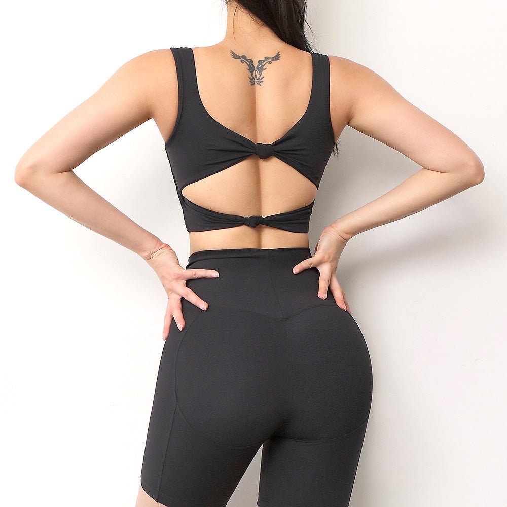 Women 2 piece sets  sports bra and shorts set push up bra high impact pad top gym bra biker shorts for women - Allen Fitness