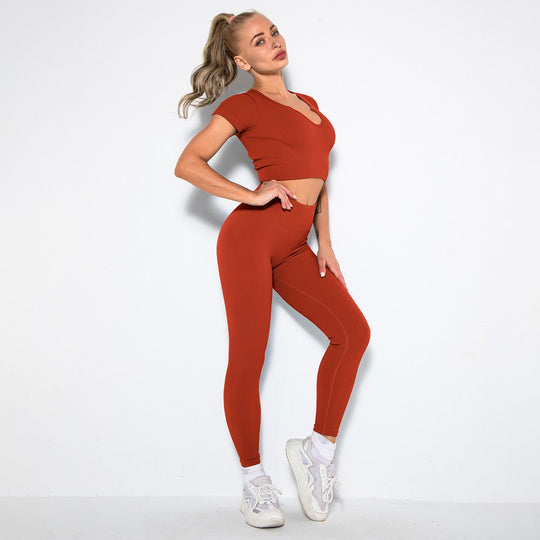 Seamless Sexy Fitness Yoga U V Neck With Leggings Sportswear Gym Wear Active Wear Set 2 Piece Women Sets - Allen Fitness