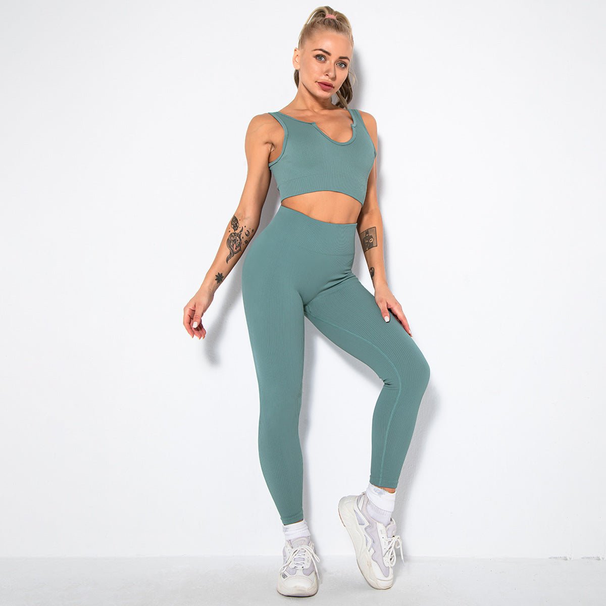 Seamless Sexy Fitness Yoga U V Neck With Leggings Sportswear Gym Wear Active Wear Set 2 Piece Women Sets - Allen Fitness