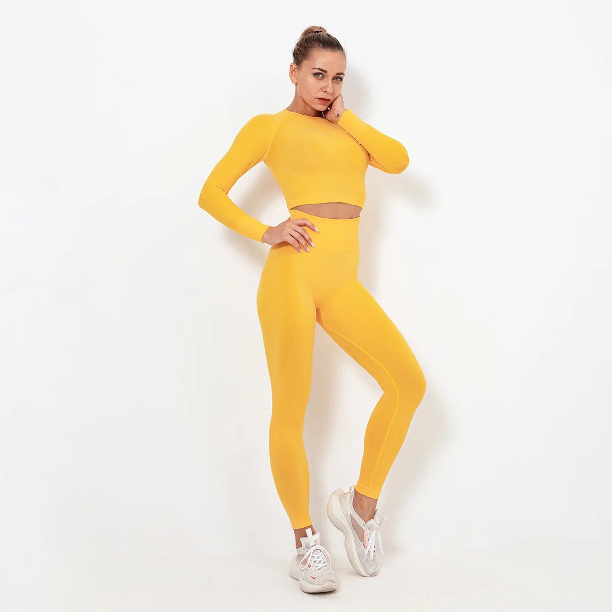 Women Wholesale 14 Colors Seamless Long Sleeve Top And Leggings Set Yoga Workout Suit - Allen Fitness