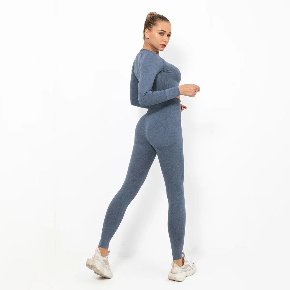Women Wholesale 14 Colors Seamless Long Sleeve Top And Leggings Set Yoga Workout Suit - Allen Fitness