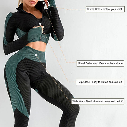 Women Long Sleeve And Pants Leggings Jogger Suit Set Fitness Training Wear Tracksuits Jogger Sweatsuit - Allen Fitness