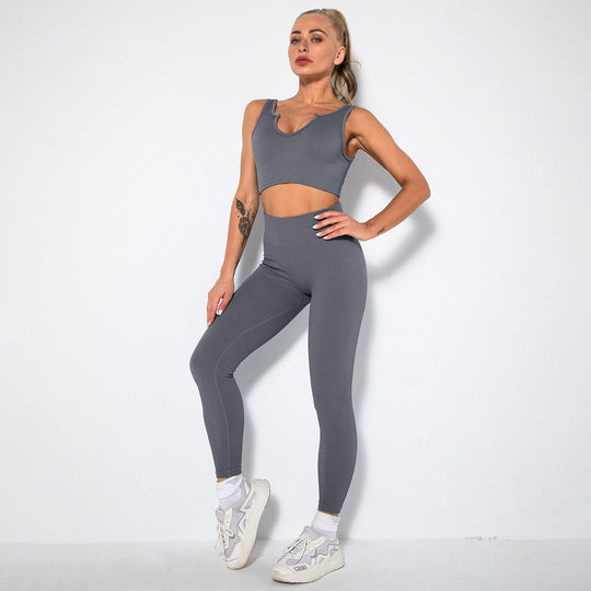 Seamless Sexy Fitness Yoga U V Neck With Leggings Sportswear Gym Wear Active Wear Set 2 Piece Women Sets - Allen Fitness