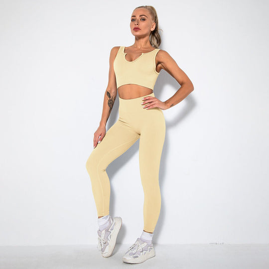 Seamless Sexy Fitness Yoga U V Neck With Leggings Sportswear Gym Wear Active Wear Set 2 Piece Women Sets - Allen Fitness