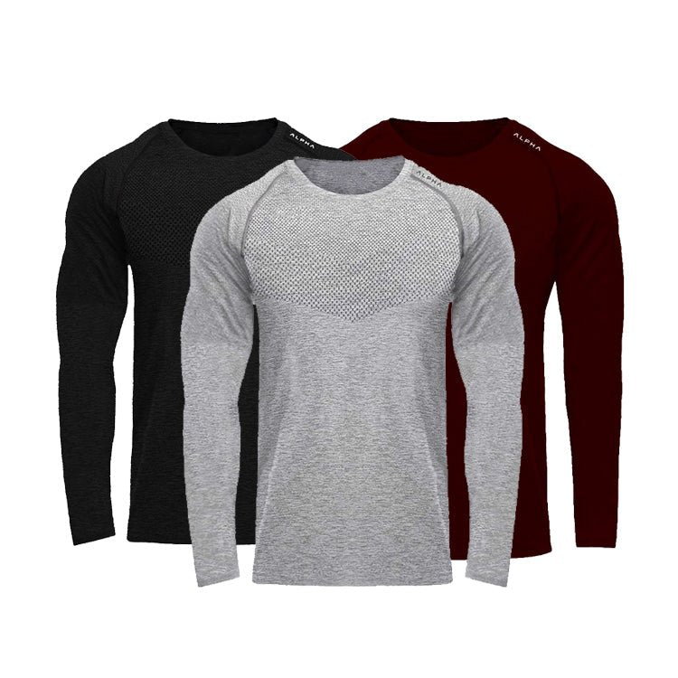 O Neck Long Sleeve Mesh Polyester Quick Dry Workout Gym Athletic T Shirt Men - Allen Fitness