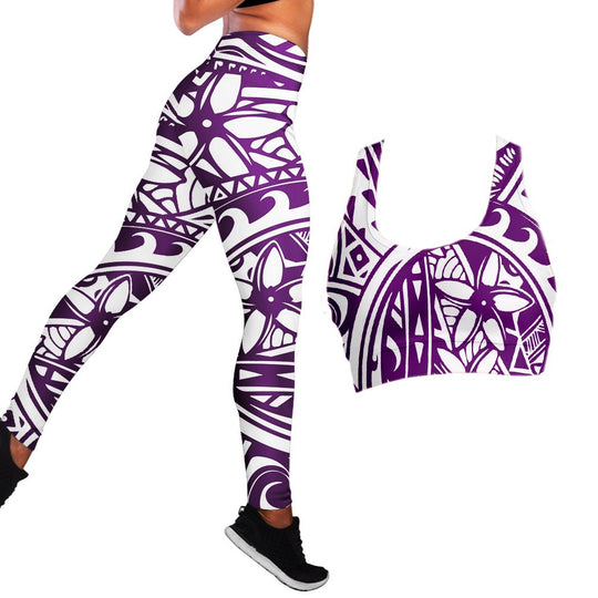 Polynesian Hibiscus Seamless Yoga Set Sports Bras Leggings 2 Piece Set Women Workout Clothes Workout Set for Gym Jogging Fitness - Allen Fitness