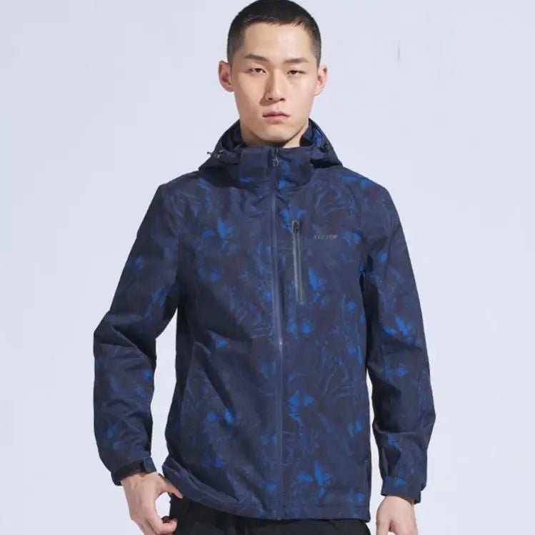 Man Winter Outdoor Rain Waterproof Hiking Jacket Heat Sealed Camo Print Hoodie Jacket - Allen Fitness