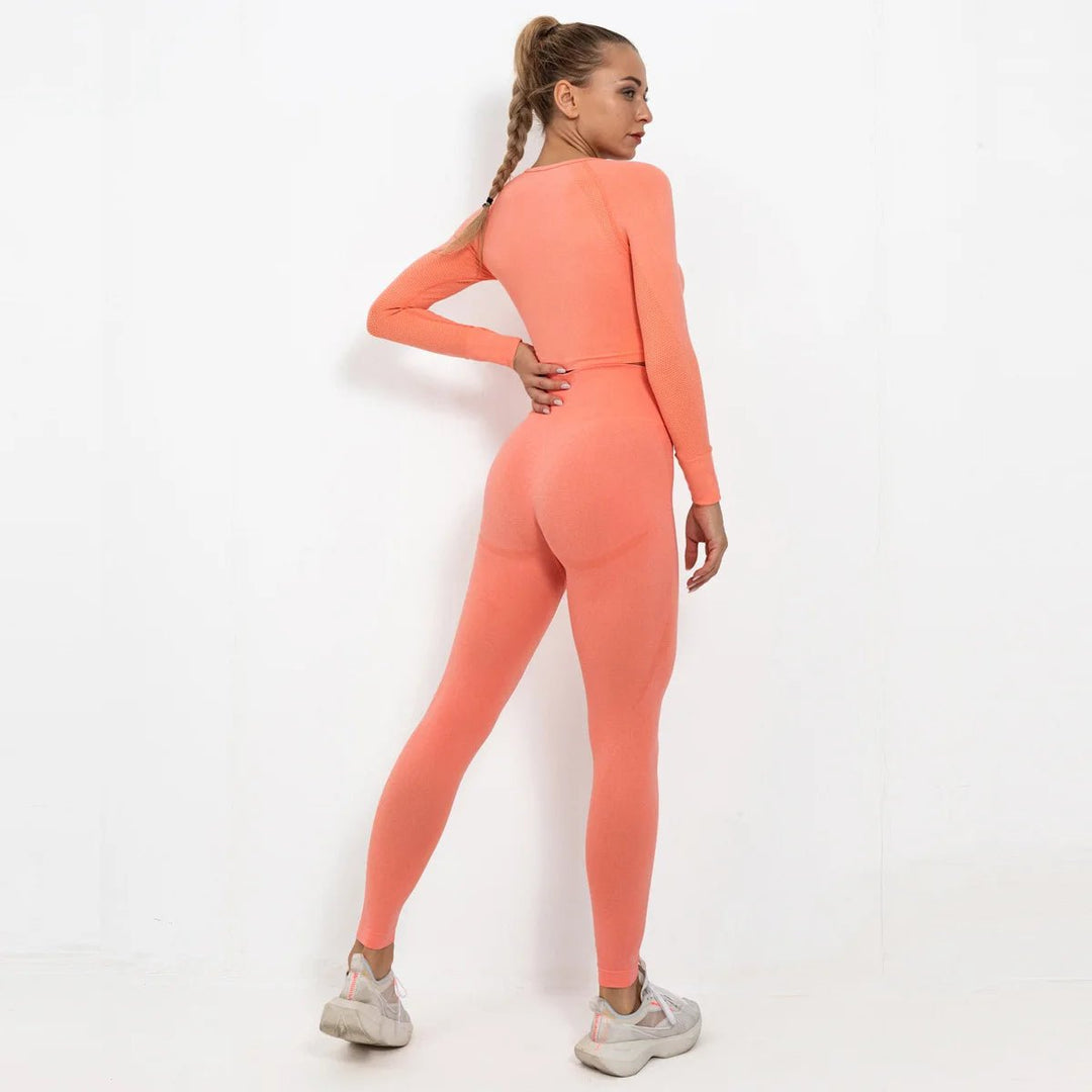 Women Wholesale 14 Colors Seamless Long Sleeve Top And Leggings Set Yoga Workout Suit - Allen Fitness