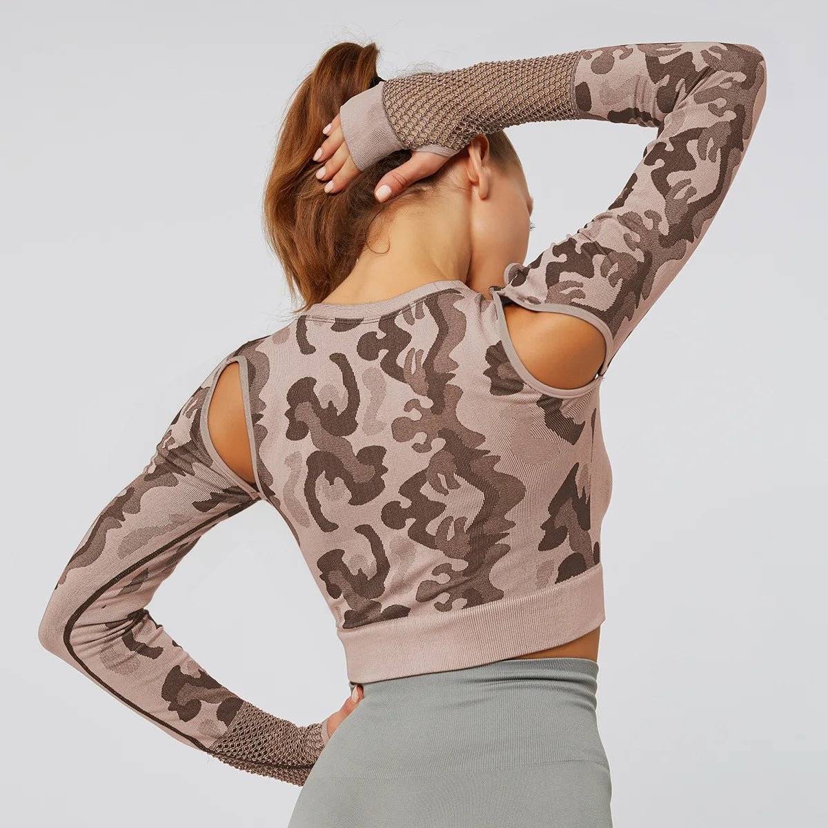 Summer Long Sleeve Crop Top Women Fitness Gym Yoga Sports Camouflage Seamless Breathable Yoga Top - Allen Fitness