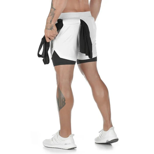 Men Workout Plus Size Shorts 5" Gym Quick Dry 2 in 1 Running Shorts with Phone Pockets - Allen Fitness