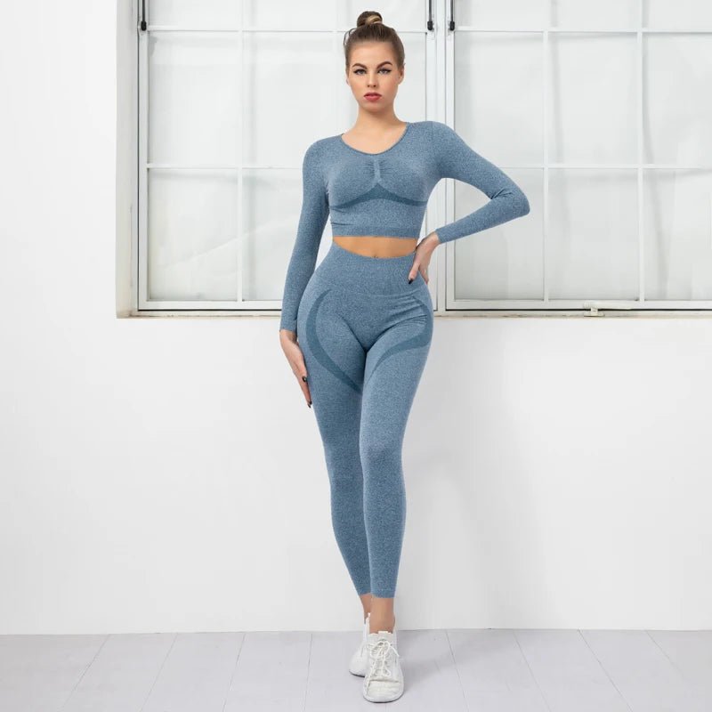 New Fashion 10 Color High Waist Tight Seamless Women's Sets Fitness Sports Gym Running Yoga Tracksuit Set - Allen Fitness